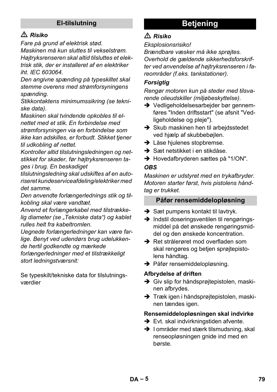 Betjening | Karcher Vysokotlaký čistič AP 100-50 M antr- User Manual | Page 79 / 294