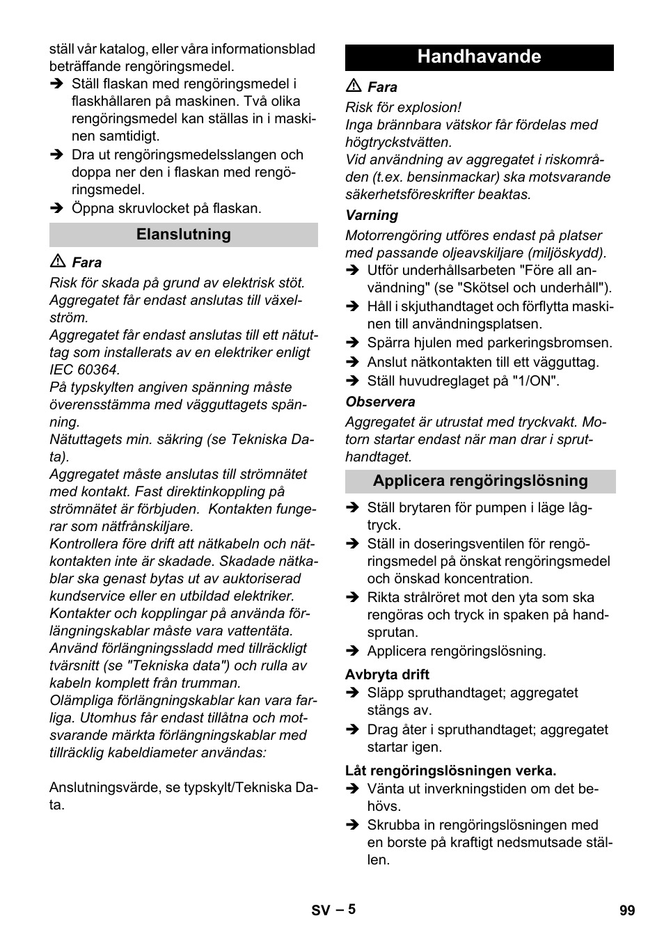 Handhavande | Karcher Vysokotlaký čistič AP 100-50 M antr- User Manual | Page 99 / 294