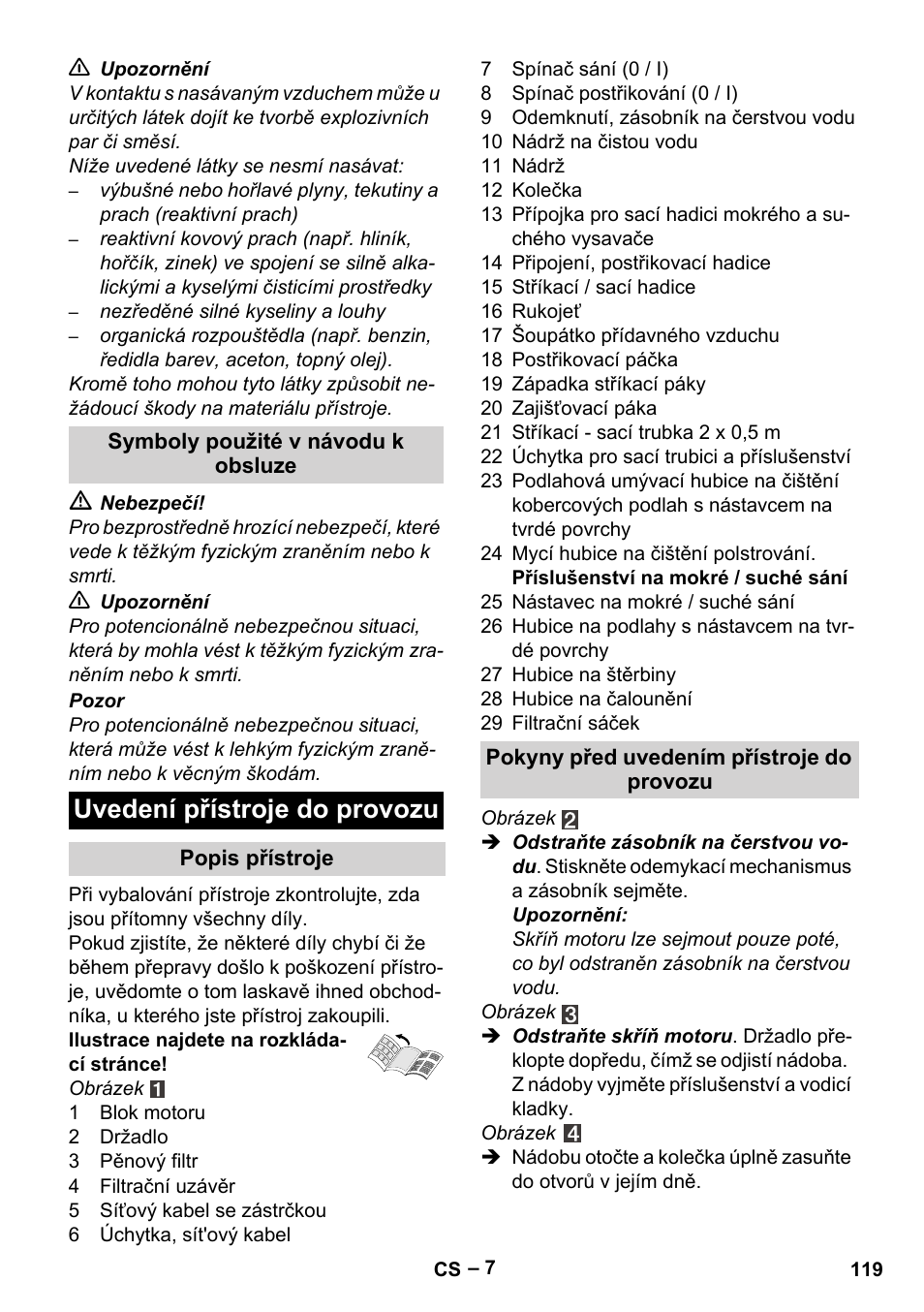 Uvedení přístroje do provozu | Karcher SE 4002 User Manual | Page 119 / 226