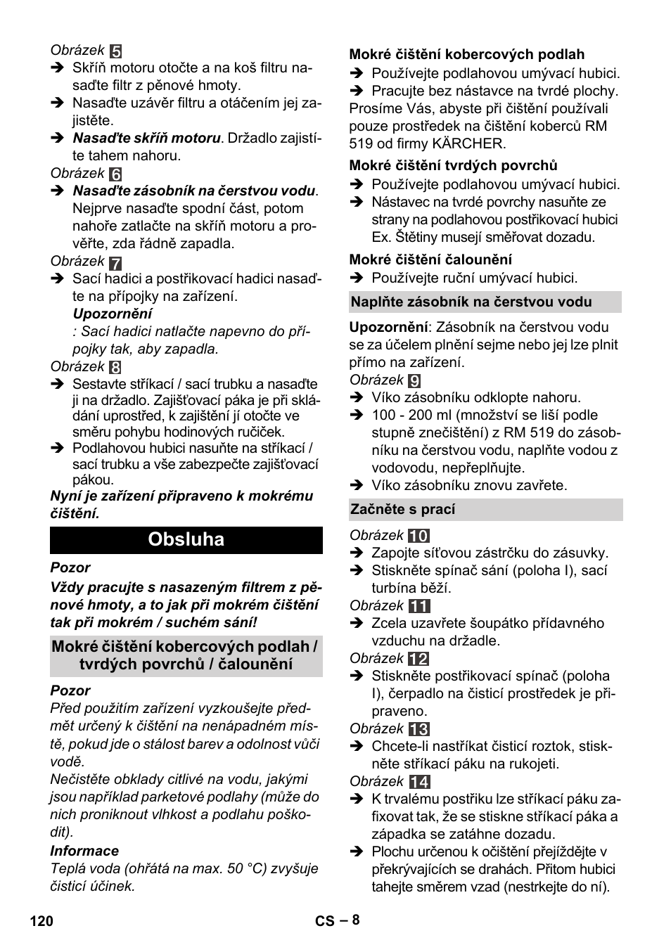 Obsluha | Karcher SE 4002 User Manual | Page 120 / 226