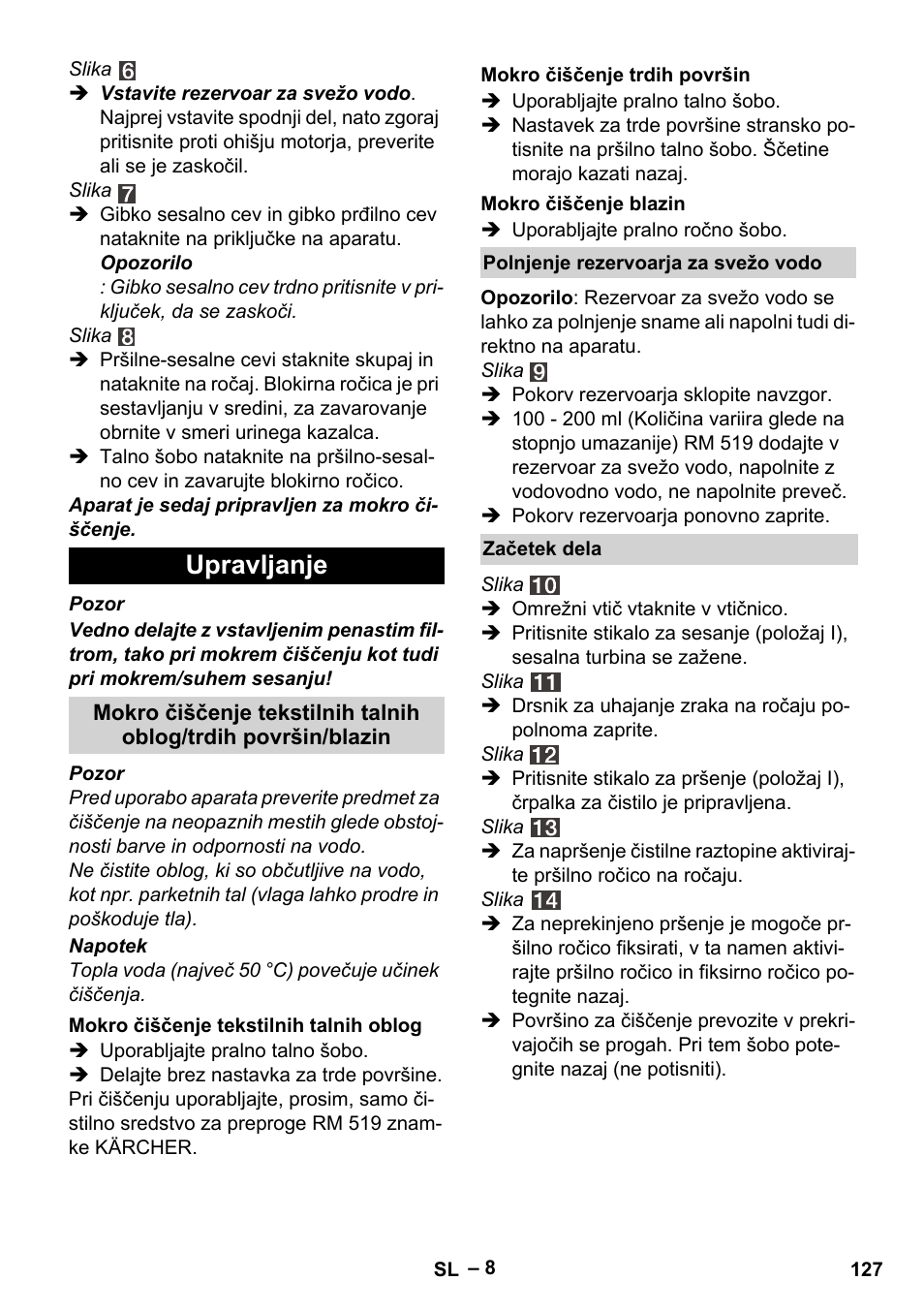 Upravljanje | Karcher SE 4002 User Manual | Page 127 / 226