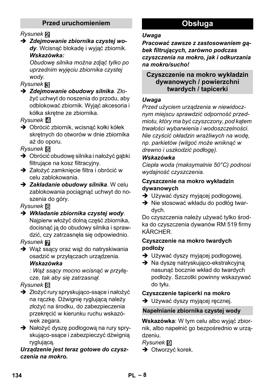 Obsługa | Karcher SE 4002 User Manual | Page 134 / 226