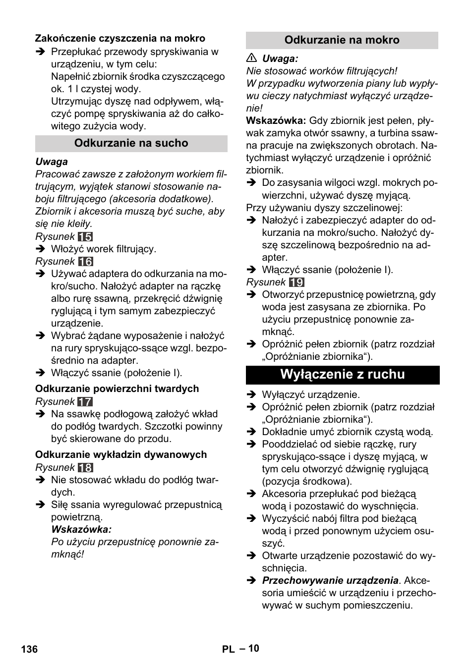 Wyłączenie z ruchu | Karcher SE 4002 User Manual | Page 136 / 226