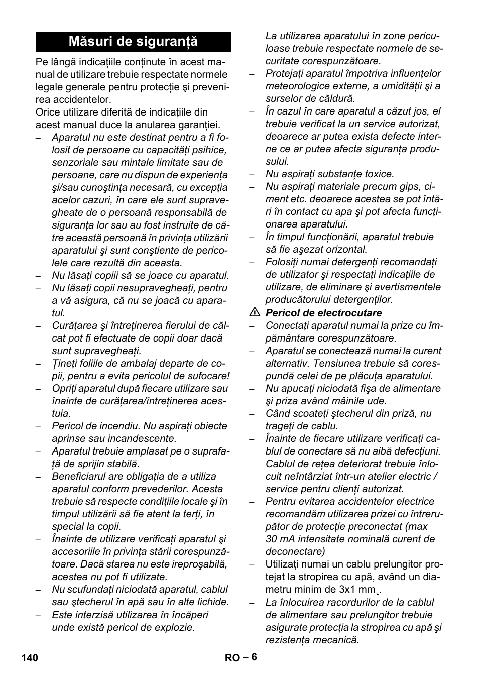 Măsuri de siguranţă | Karcher SE 4002 User Manual | Page 140 / 226