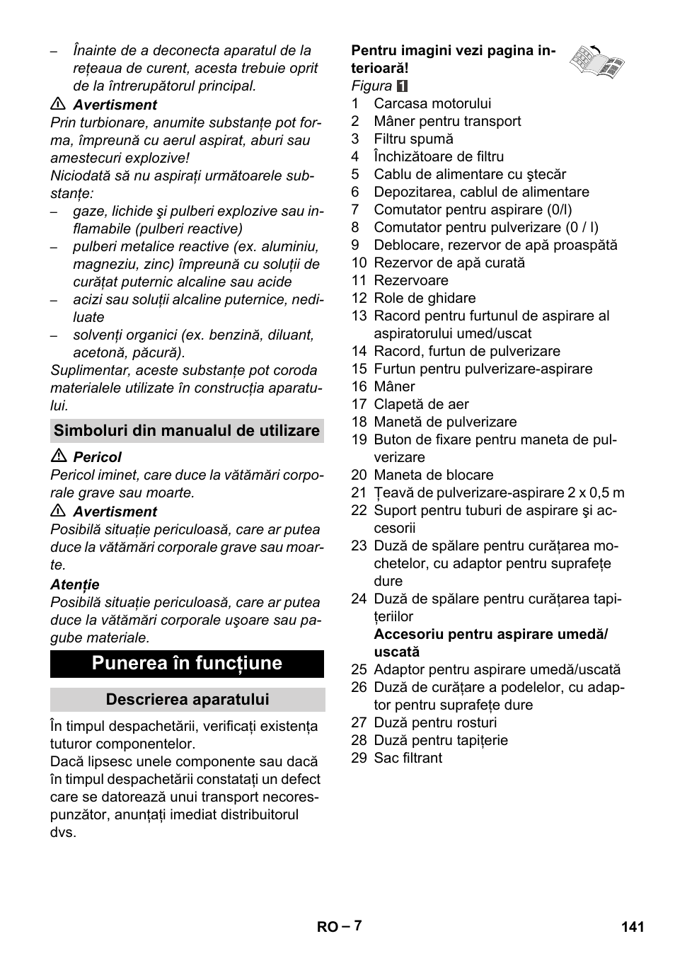 Punerea în funcţiune | Karcher SE 4002 User Manual | Page 141 / 226