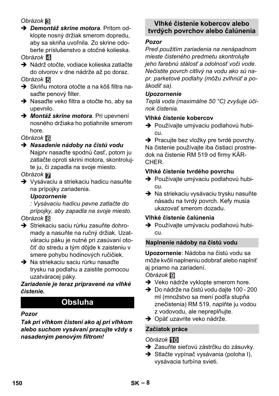 Obsluha | Karcher SE 4002 User Manual | Page 150 / 226