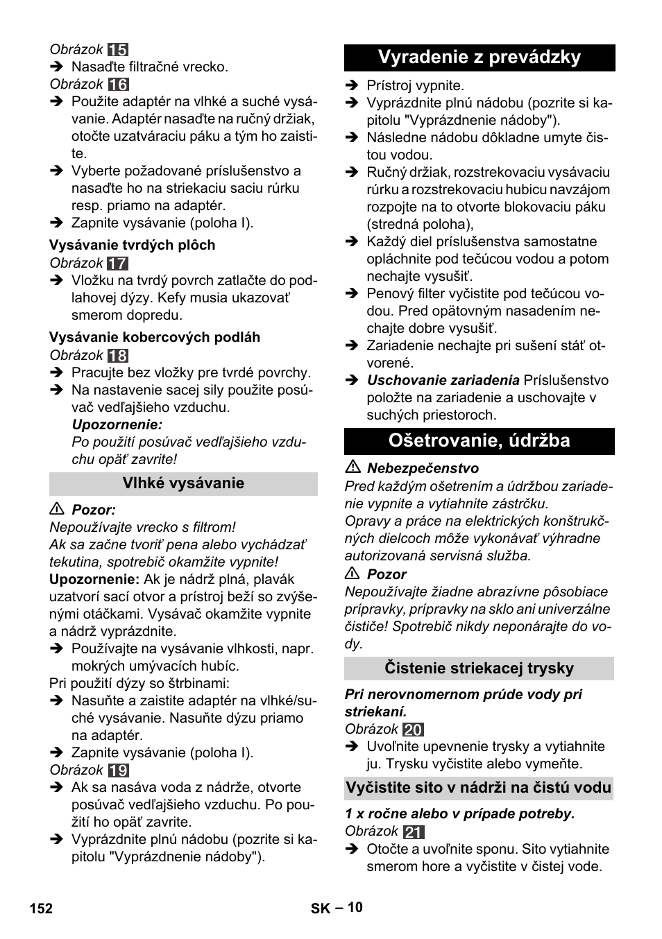 Vyradenie z prevádzky ošetrovanie, údržba | Karcher SE 4002 User Manual | Page 152 / 226