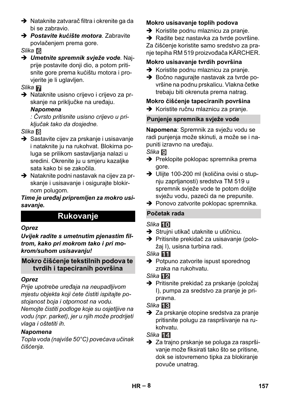 Rukovanje | Karcher SE 4002 User Manual | Page 157 / 226