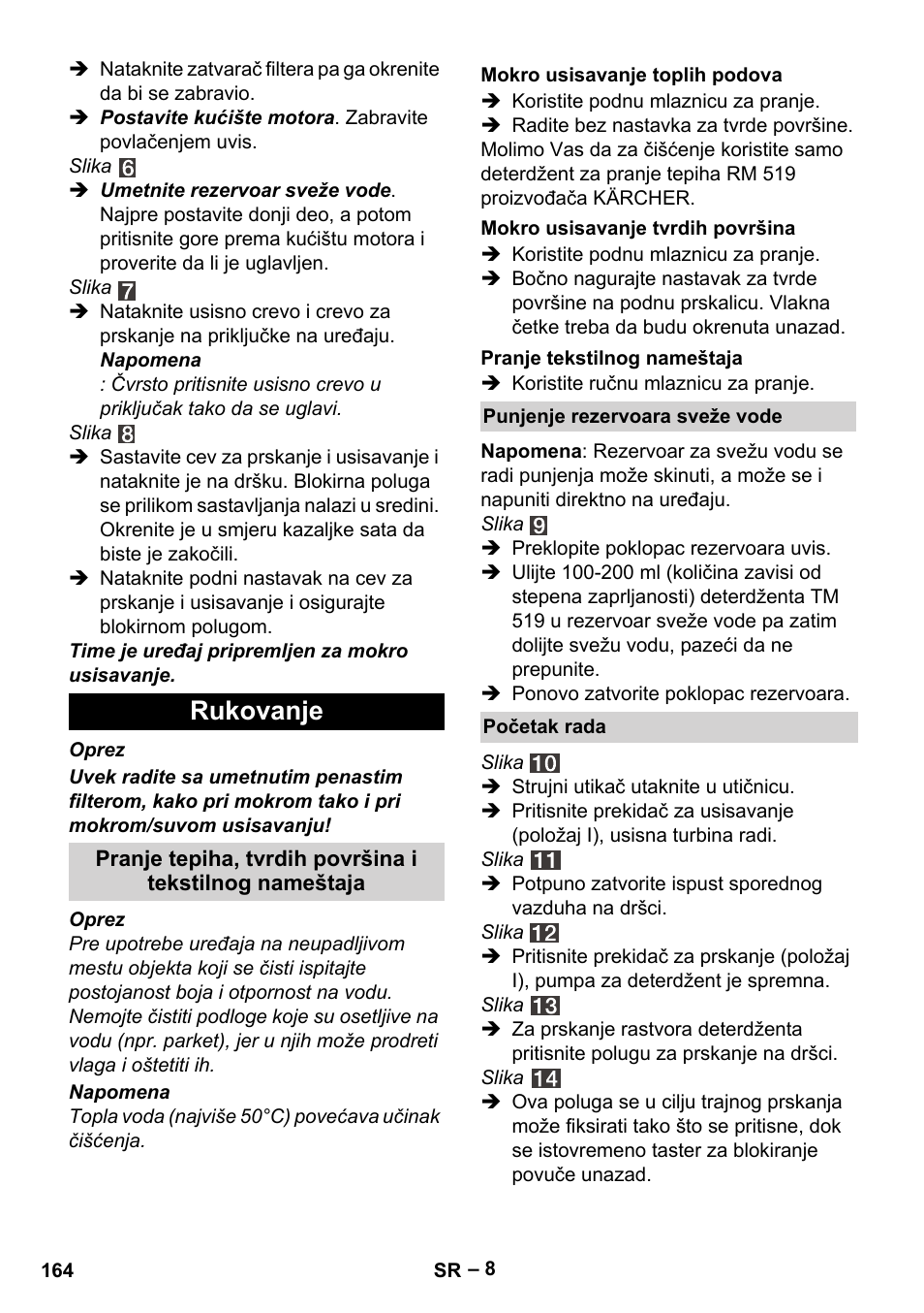 Rukovanje | Karcher SE 4002 User Manual | Page 164 / 226