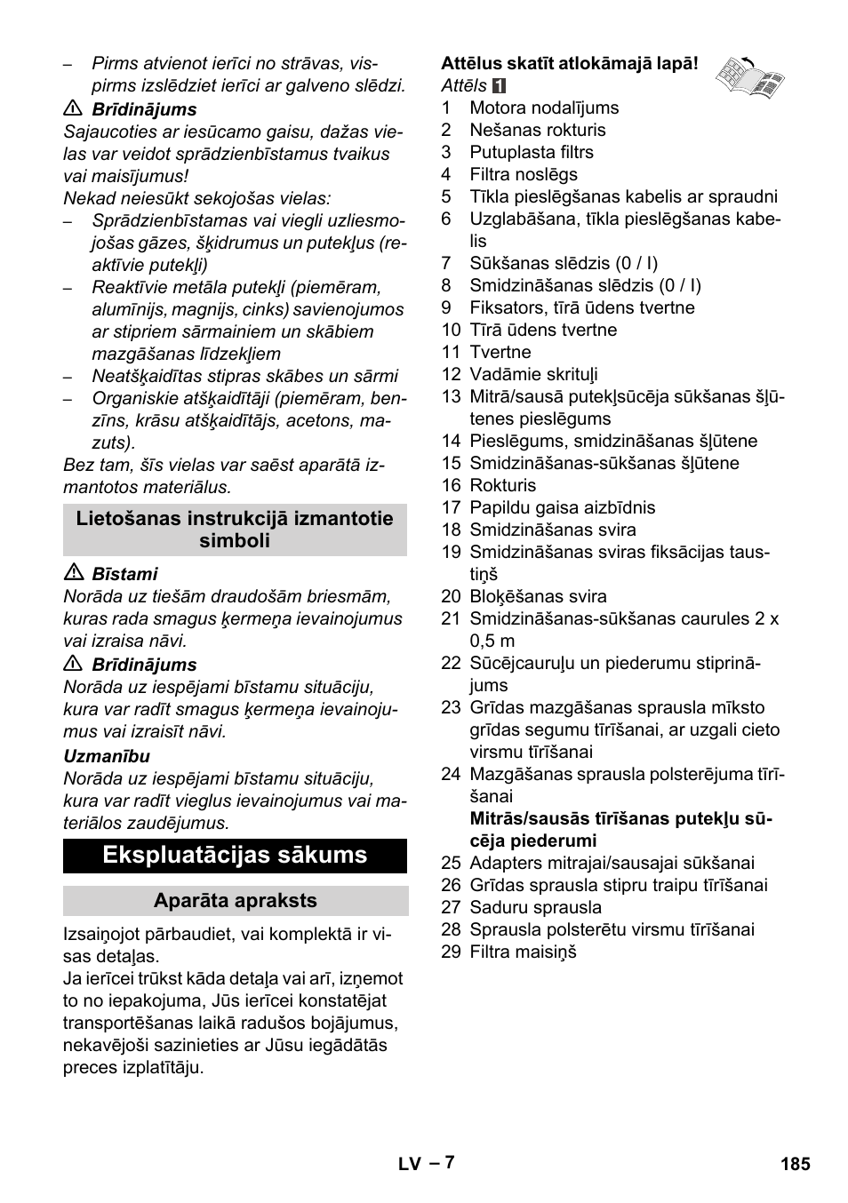 Ekspluatācijas sākums | Karcher SE 4002 User Manual | Page 185 / 226