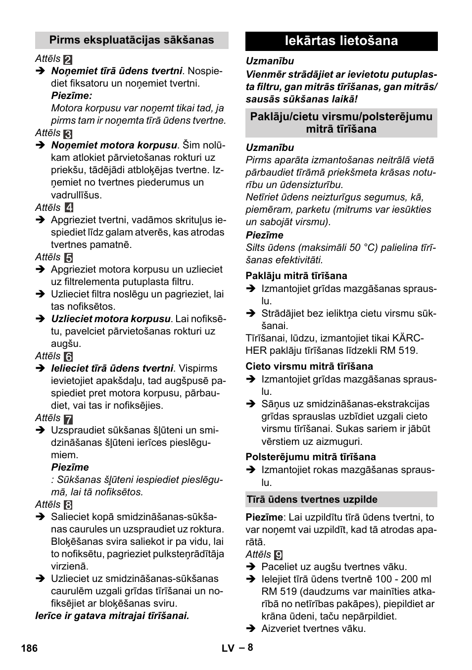Iekārtas lietošana | Karcher SE 4002 User Manual | Page 186 / 226