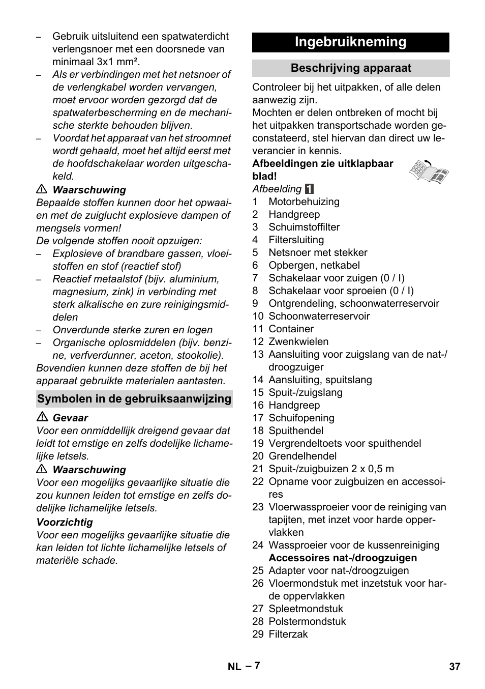 Ingebruikneming | Karcher SE 4002 User Manual | Page 37 / 226