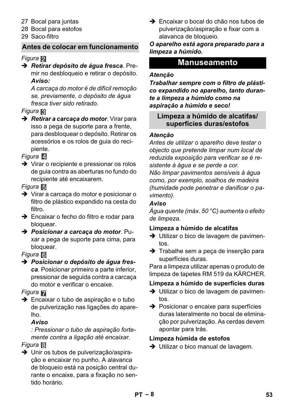 Manuseamento | Karcher SE 4002 User Manual | Page 53 / 226