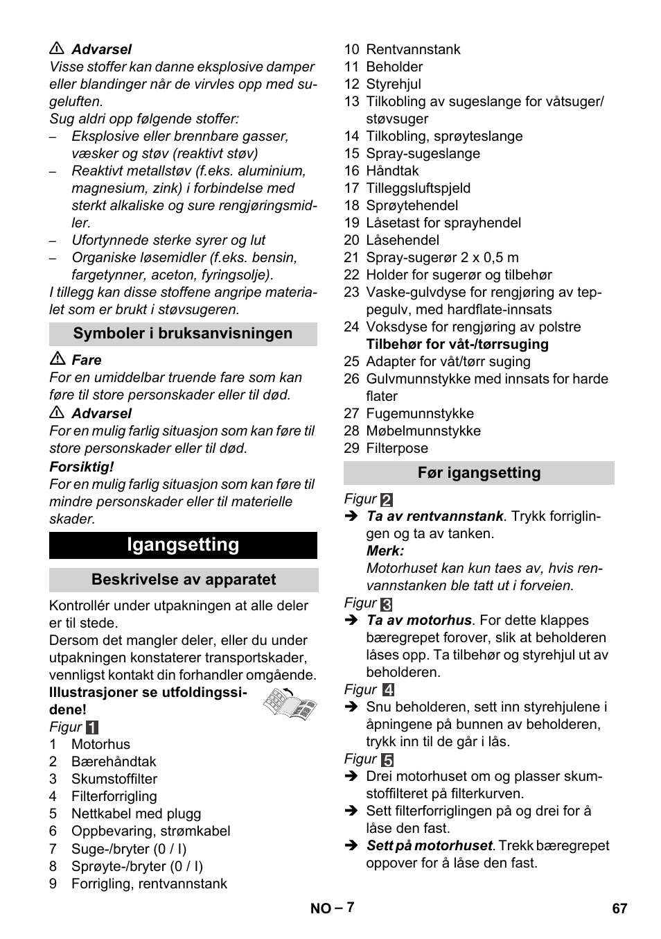 Igangsetting | Karcher SE 4002 User Manual | Page 67 / 226