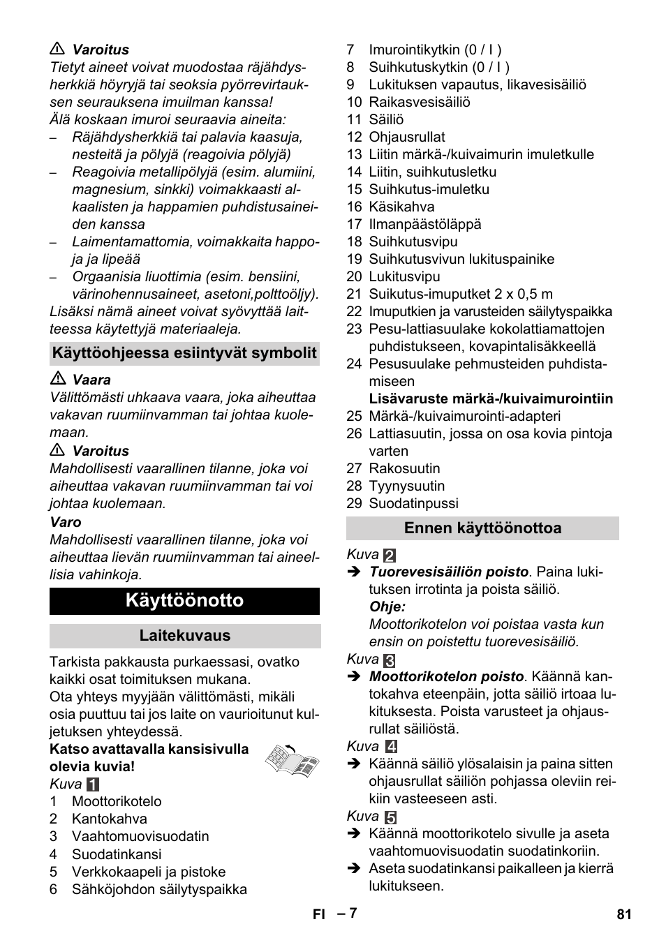 Käyttöönotto | Karcher SE 4002 User Manual | Page 81 / 226