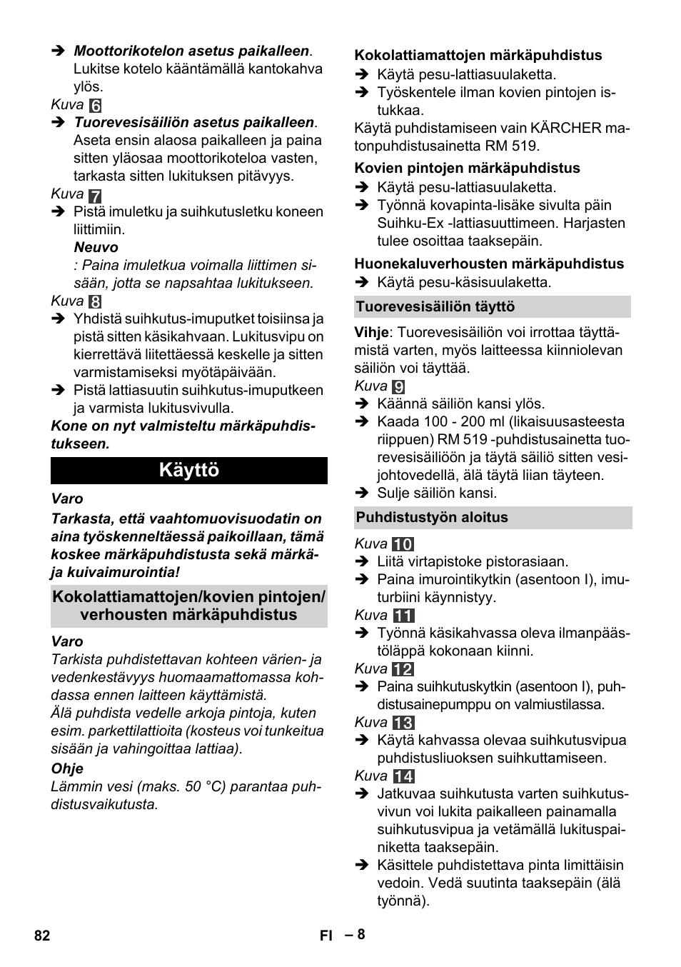 Käyttö | Karcher SE 4002 User Manual | Page 82 / 226