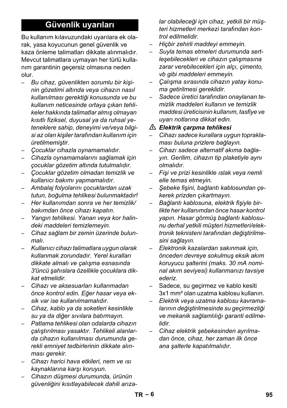 Güvenlik uyarıları | Karcher SE 4002 User Manual | Page 95 / 226