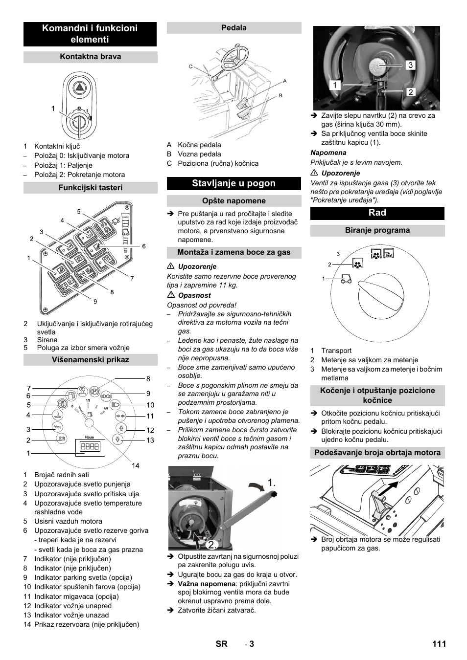 Komandni i funkcioni elementi, Stavljanje u pogon | Karcher KM 130-300 R Lpg User Manual | Page 111 / 152