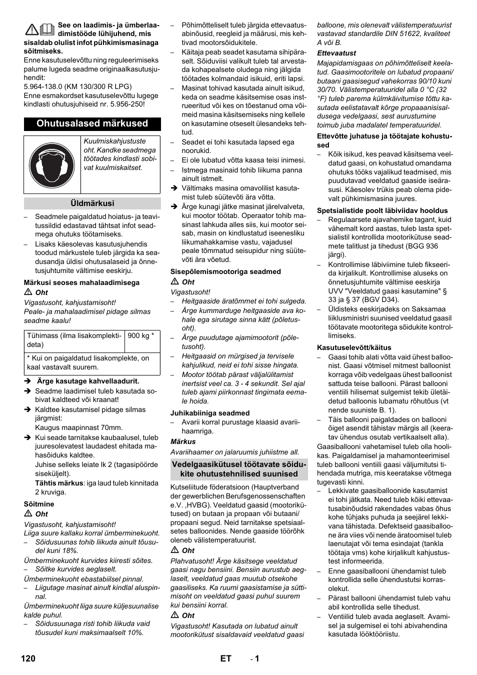 Eesti, Ohutusalased märkused | Karcher KM 130-300 R Lpg User Manual | Page 120 / 152