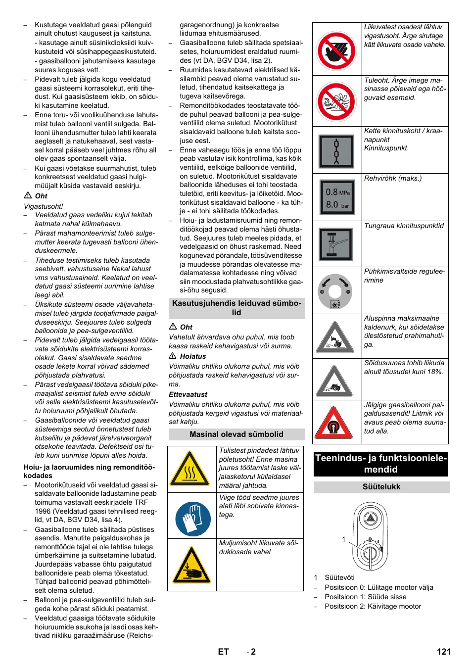 Teenindus- ja funktsiooniele- mendid | Karcher KM 130-300 R Lpg User Manual | Page 121 / 152