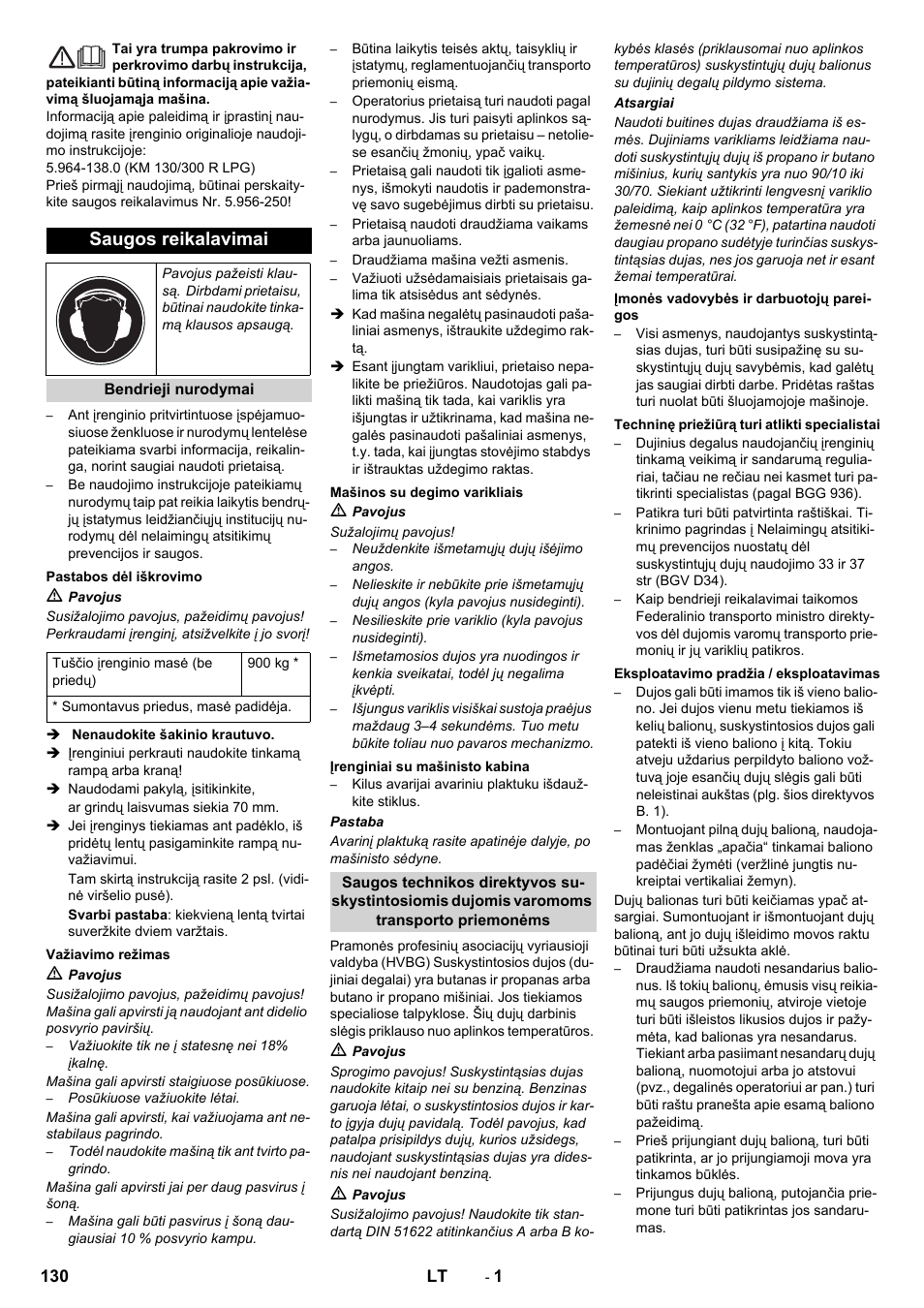 Lietuviškai, Saugos reikalavimai | Karcher KM 130-300 R Lpg User Manual | Page 130 / 152