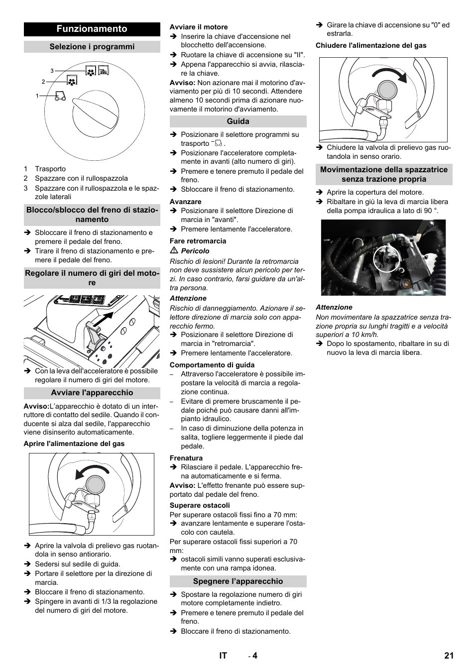 Funzionamento | Karcher KM 130-300 R Lpg User Manual | Page 21 / 152