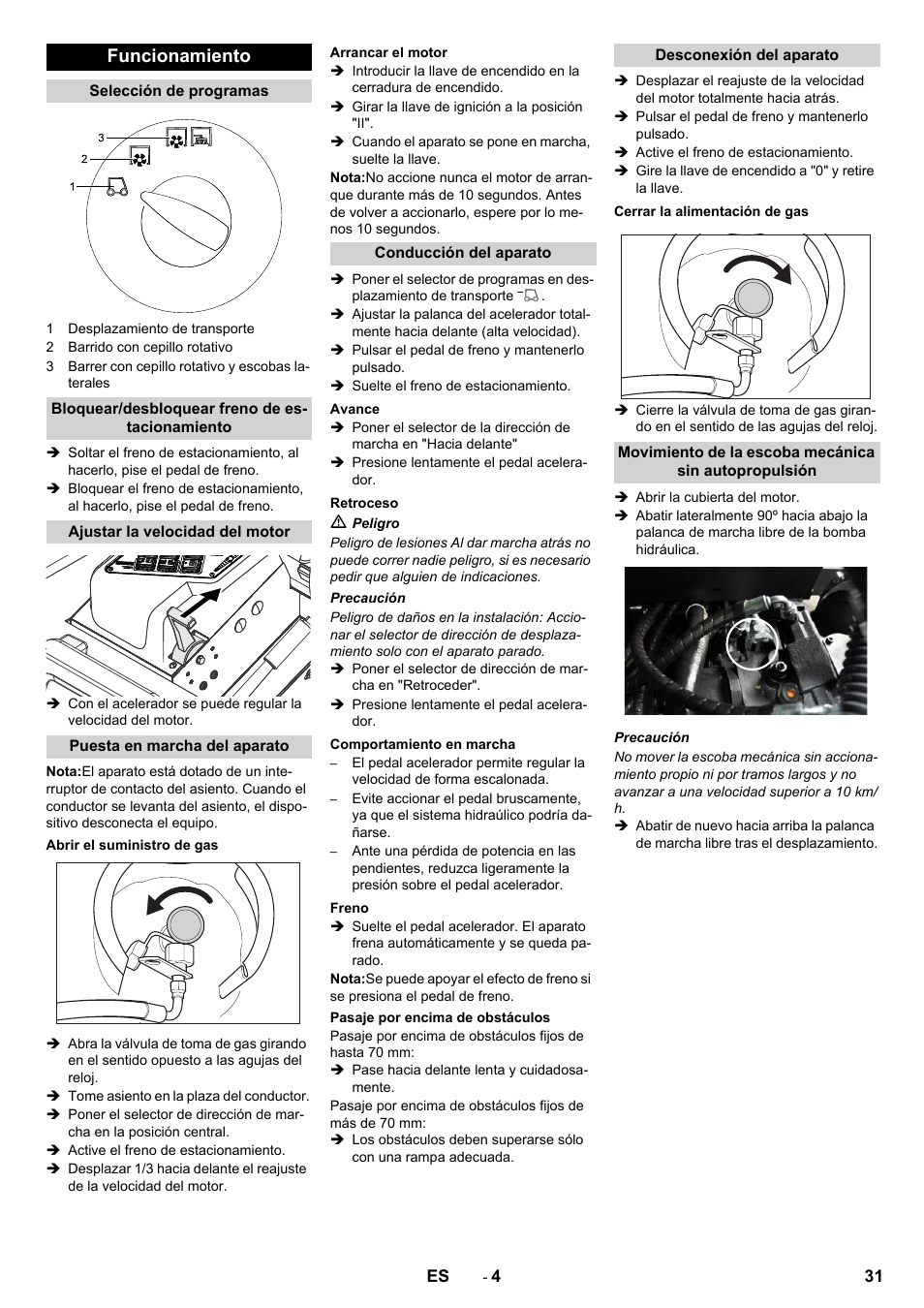 Funcionamiento | Karcher KM 130-300 R Lpg User Manual | Page 31 / 152