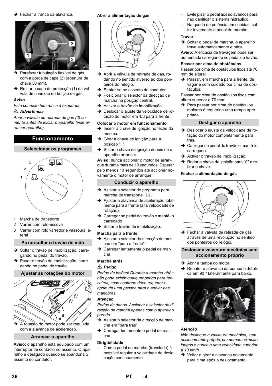 Funcionamento | Karcher KM 130-300 R Lpg User Manual | Page 36 / 152