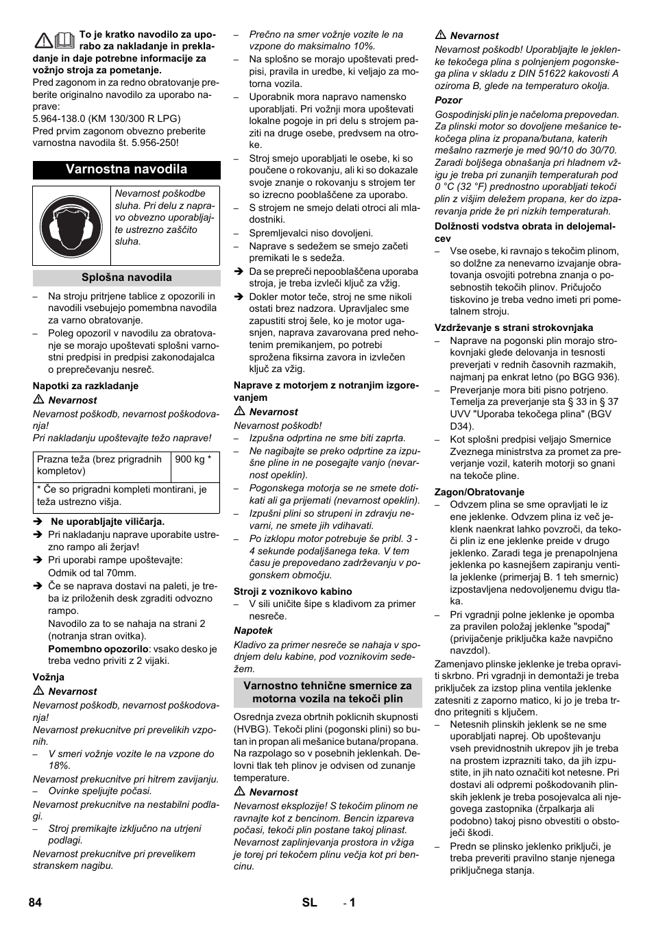 Slovenščina, Slovenšina, Varnostna navodila | Karcher KM 130-300 R Lpg User Manual | Page 84 / 152