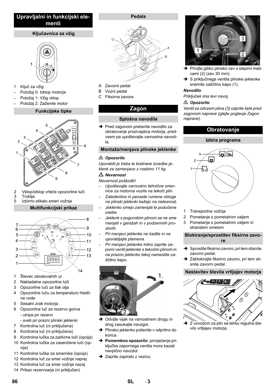 Upravljalni in funkcijski ele- menti, Zagon, Obratovanje | Karcher KM 130-300 R Lpg User Manual | Page 86 / 152