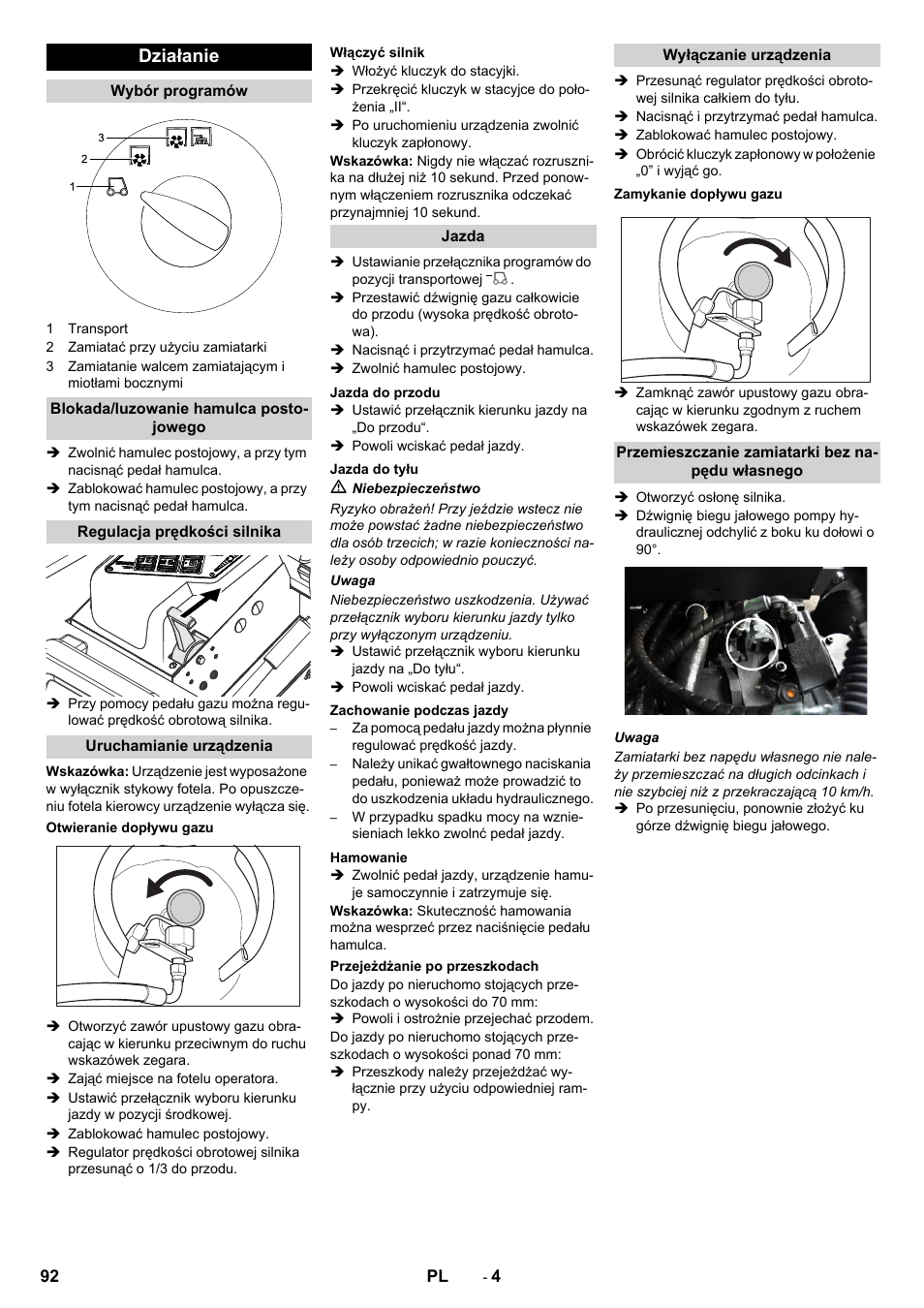 Działanie | Karcher KM 130-300 R Lpg User Manual | Page 92 / 152