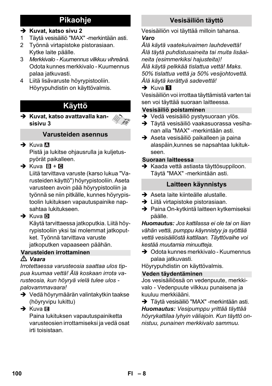 Pikaohje käyttö | Karcher SC 2-550 C EU User Manual | Page 100 / 278