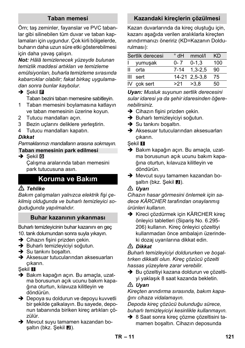 Koruma ve bakım | Karcher SC 2-550 C EU User Manual | Page 121 / 278