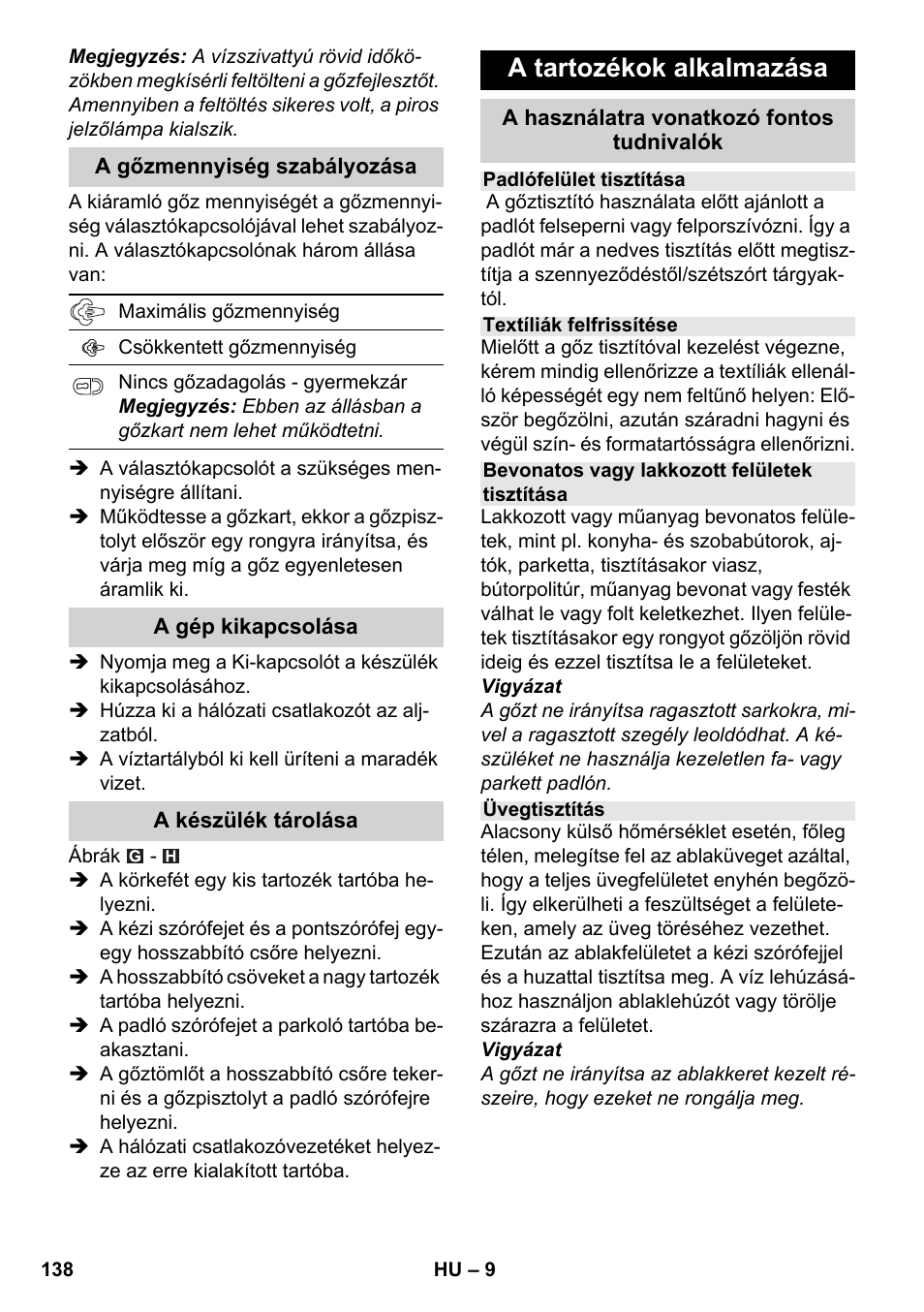 A tartozékok alkalmazása | Karcher SC 2-550 C EU User Manual | Page 138 / 278