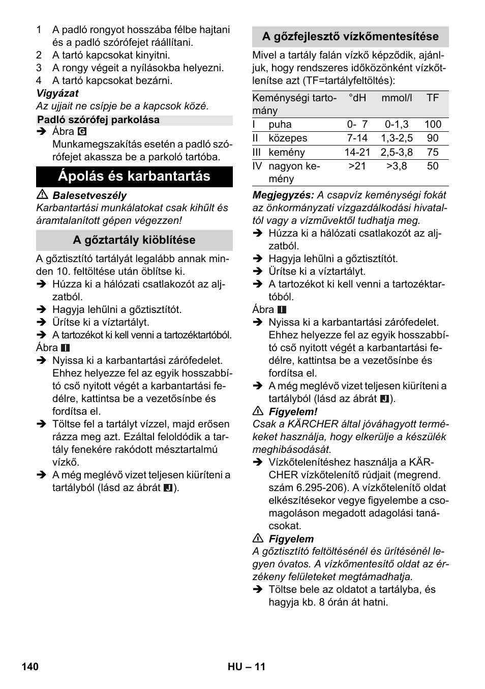 Ápolás és karbantartás | Karcher SC 2-550 C EU User Manual | Page 140 / 278