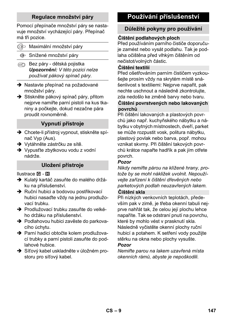 Používání příslušenství | Karcher SC 2-550 C EU User Manual | Page 147 / 278