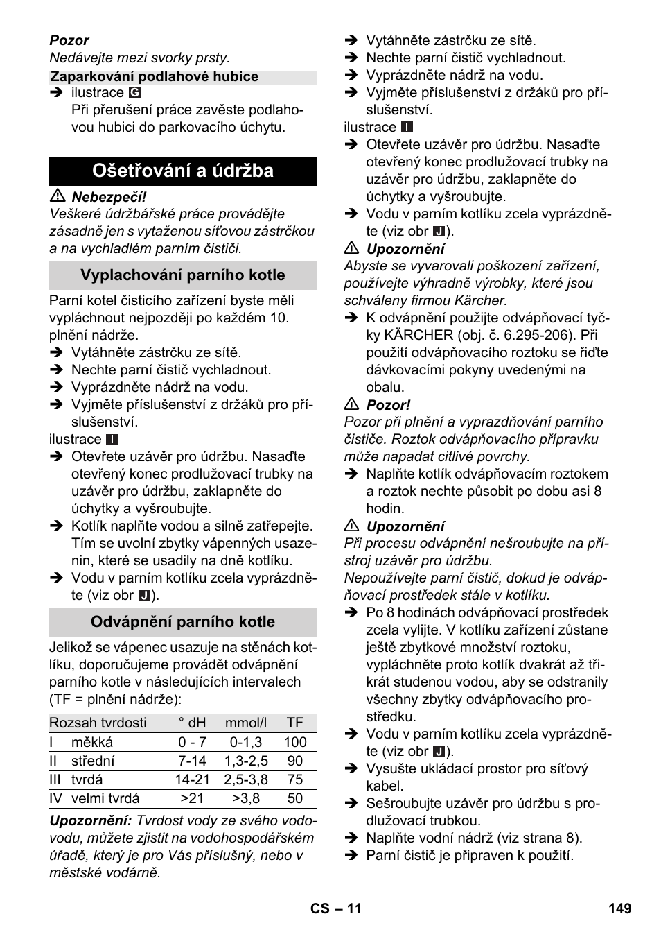 Ošetřování a údržba | Karcher SC 2-550 C EU User Manual | Page 149 / 278