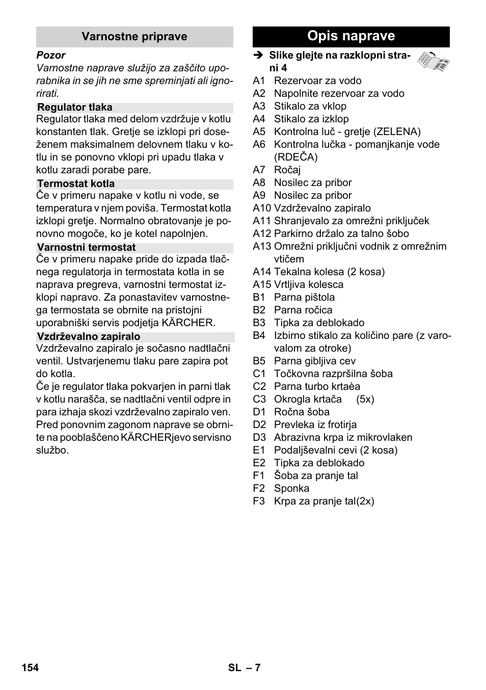 Opis naprave | Karcher SC 2-550 C EU User Manual | Page 154 / 278
