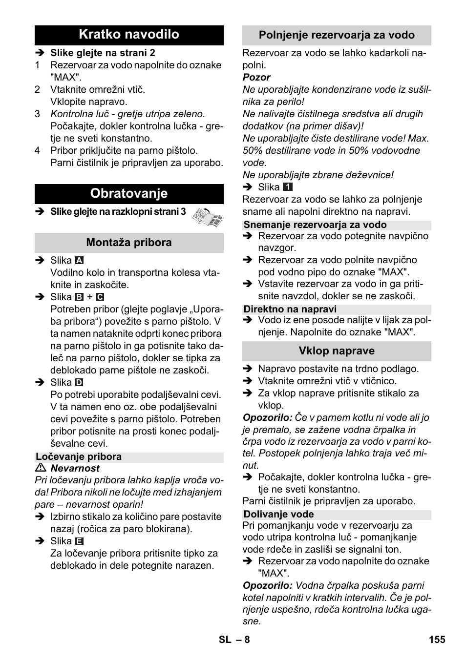 Kratko navodilo obratovanje | Karcher SC 2-550 C EU User Manual | Page 155 / 278