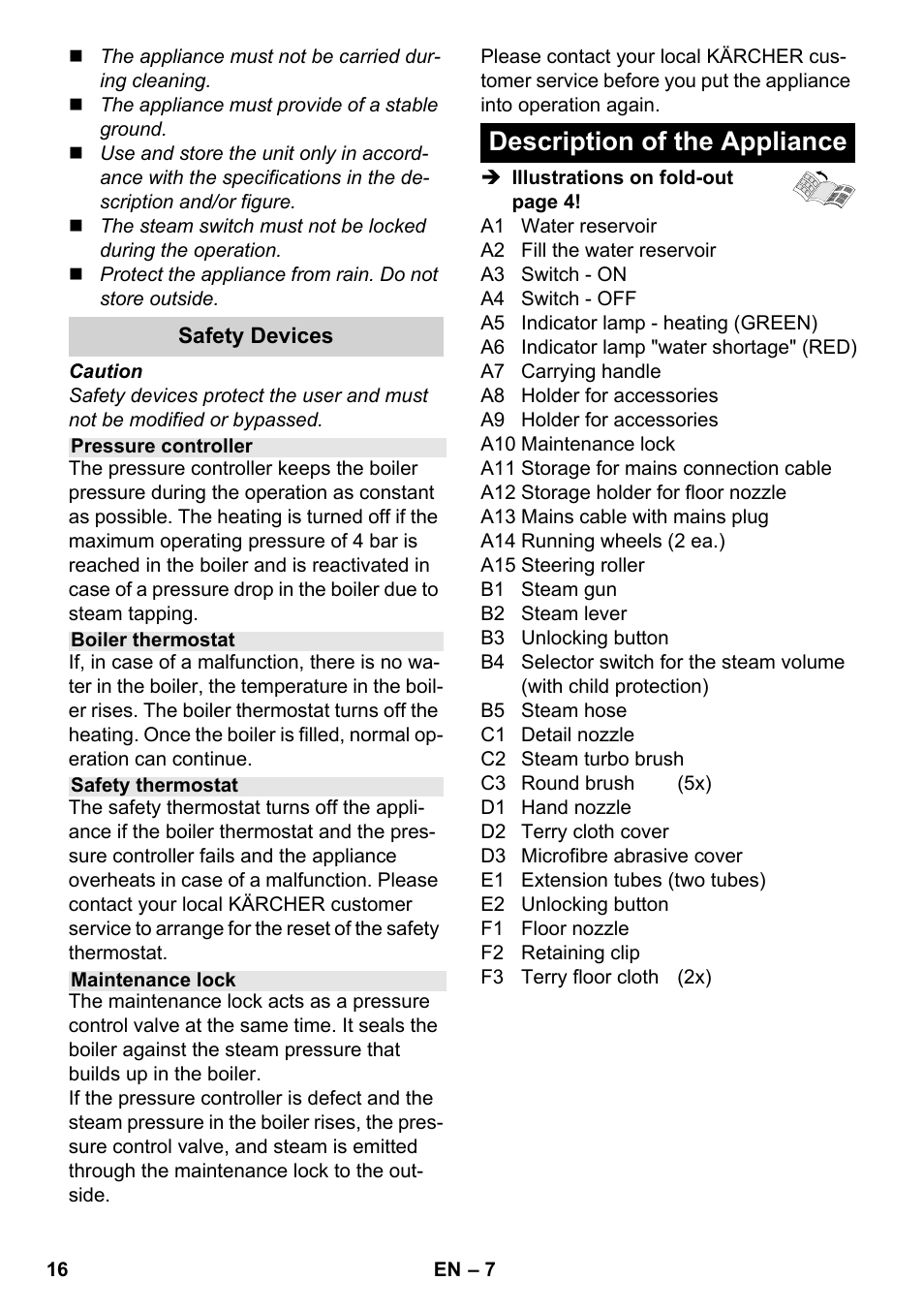 Description of the appliance | Karcher SC 2-550 C EU User Manual | Page 16 / 278