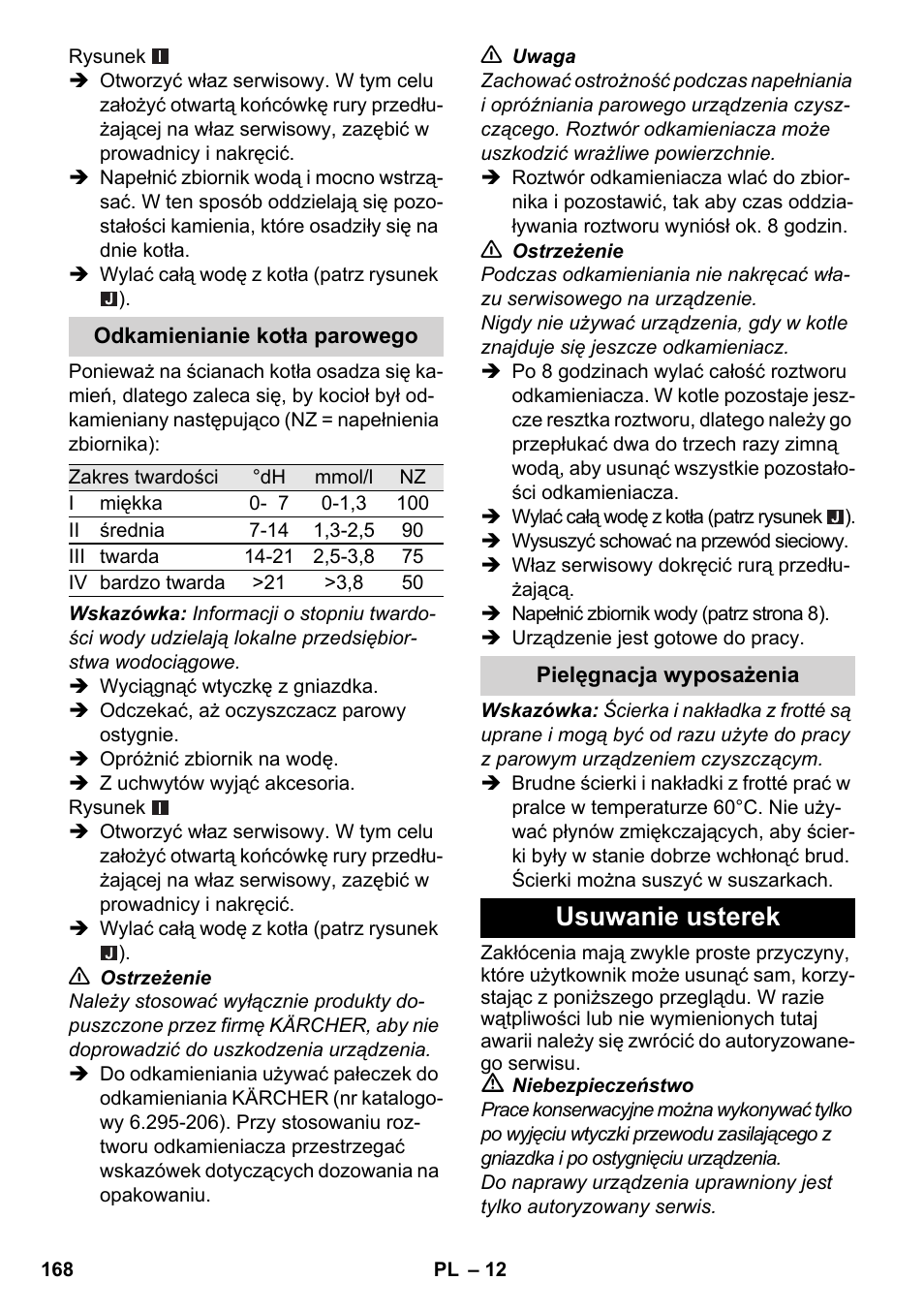 Usuwanie usterek | Karcher SC 2-550 C EU User Manual | Page 168 / 278