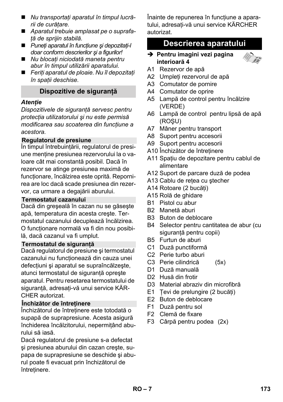 Descrierea aparatului | Karcher SC 2-550 C EU User Manual | Page 173 / 278