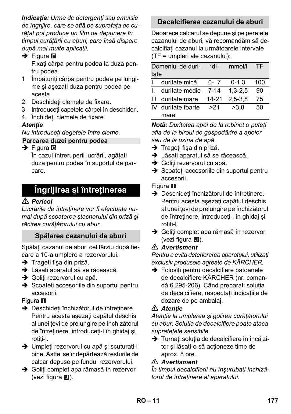 Îngrijirea şi întreţinerea | Karcher SC 2-550 C EU User Manual | Page 177 / 278