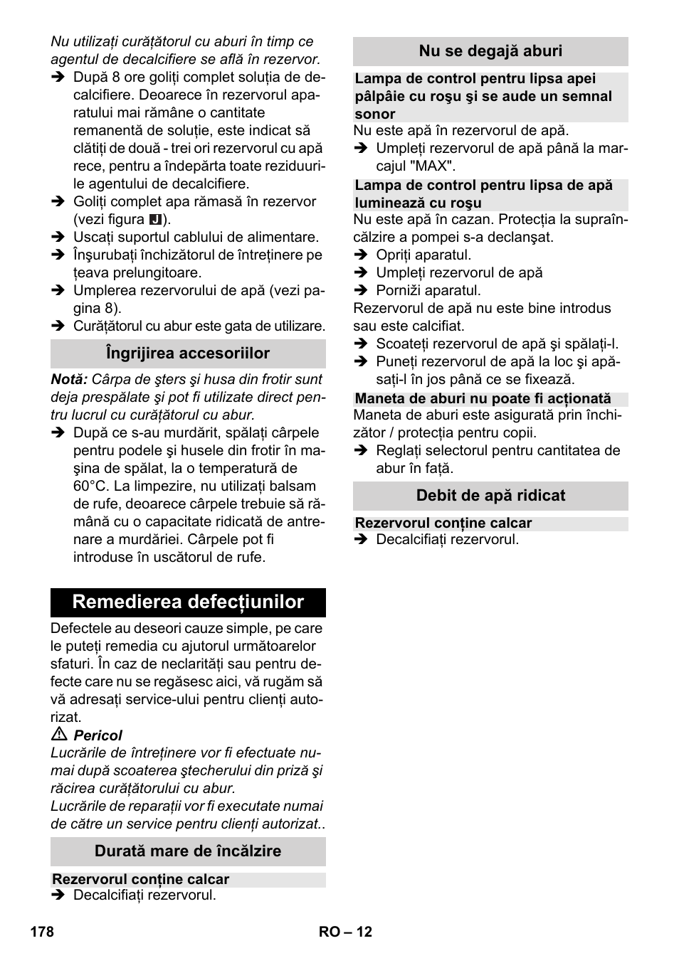 Remedierea defecţiunilor | Karcher SC 2-550 C EU User Manual | Page 178 / 278