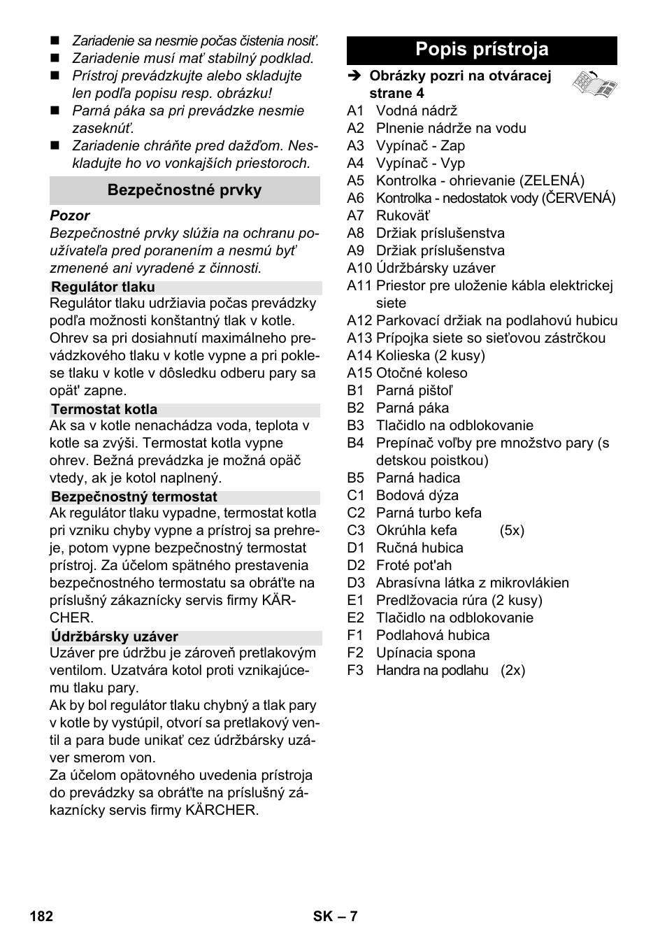 Popis prístroja | Karcher SC 2-550 C EU User Manual | Page 182 / 278