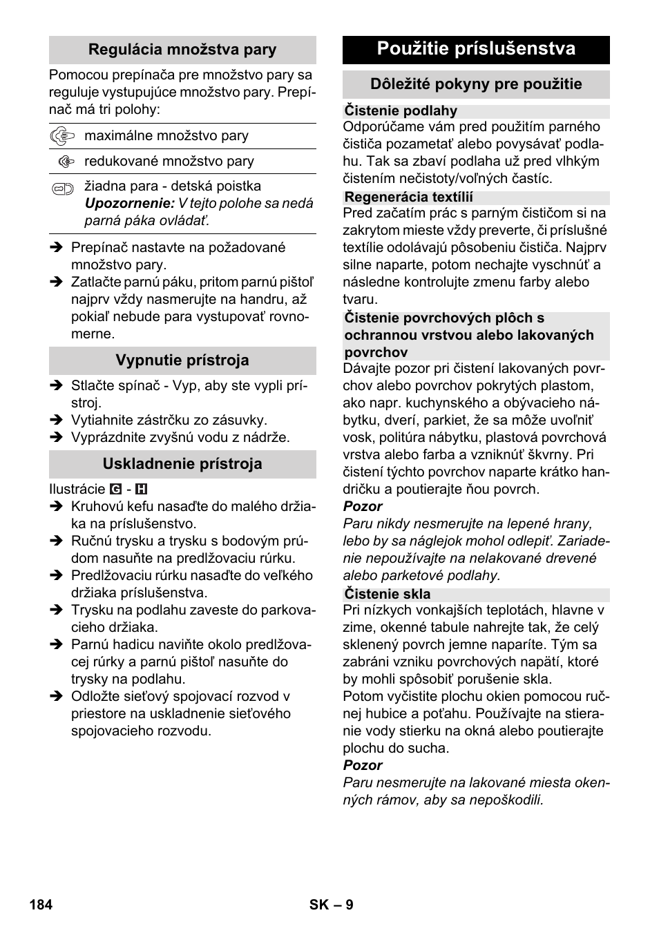 Použitie príslušenstva | Karcher SC 2-550 C EU User Manual | Page 184 / 278