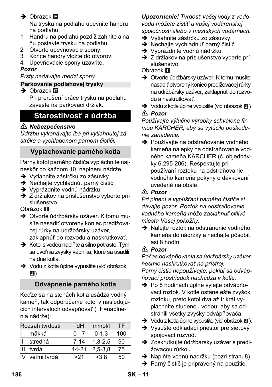 Starostlivosť a údržba | Karcher SC 2-550 C EU User Manual | Page 186 / 278