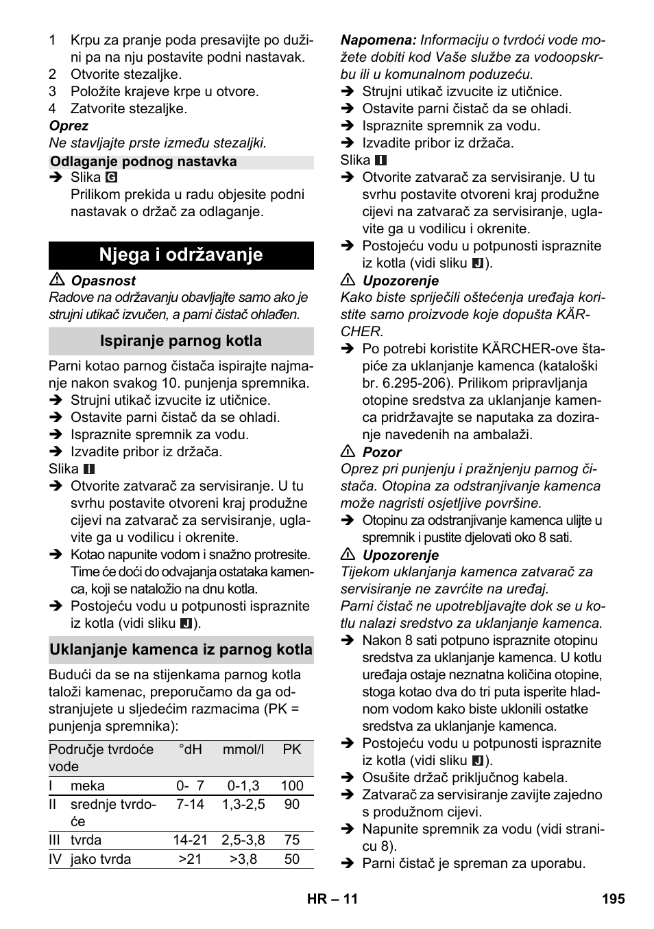 Njega i održavanje | Karcher SC 2-550 C EU User Manual | Page 195 / 278