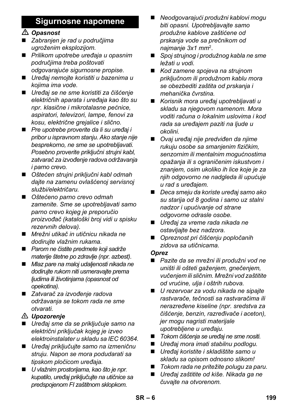 Sigurnosne napomene | Karcher SC 2-550 C EU User Manual | Page 199 / 278