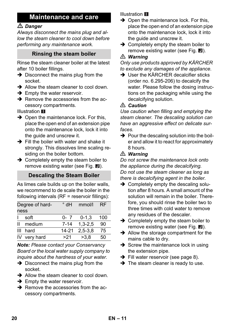 Maintenance and care | Karcher SC 2-550 C EU User Manual | Page 20 / 278